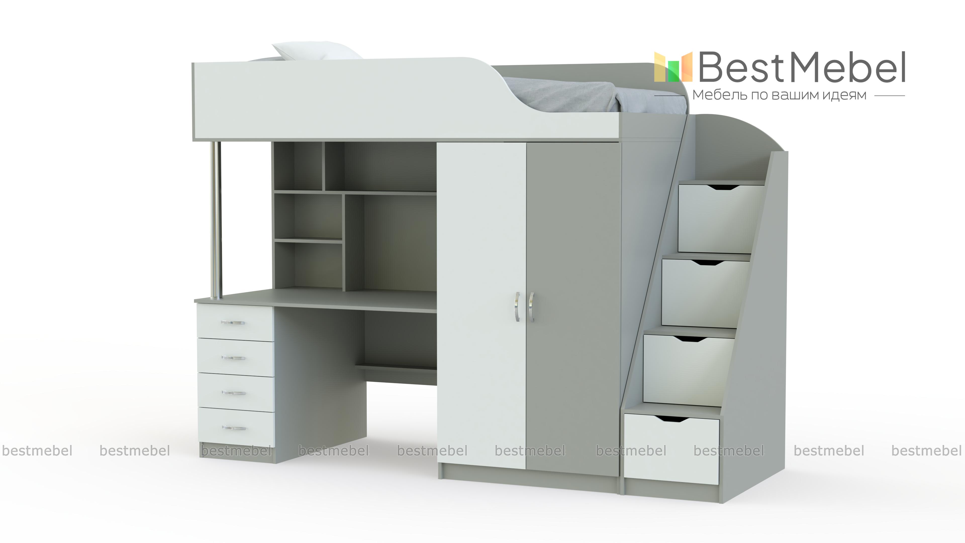 Кровать-чердак с рабочей зоной Мираж К7-4 BMS - Фото