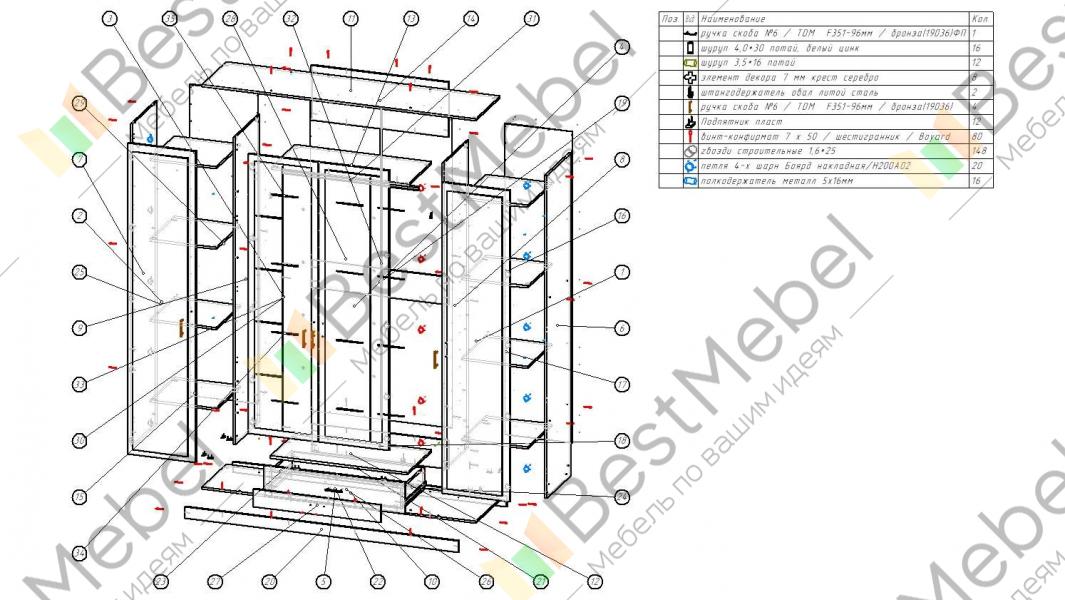 Шкаф 4 дверный схему сборки