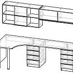 Чертеж Угловой письменный стол для двоих Виктория 20 BMS